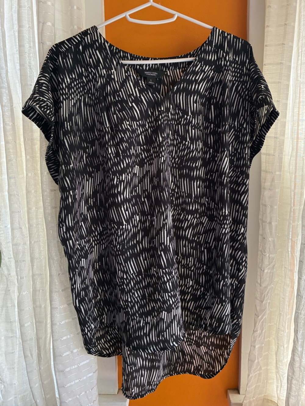 Simply Vera Vera Wang Black and White Abstract Short-Sleeve Blouse